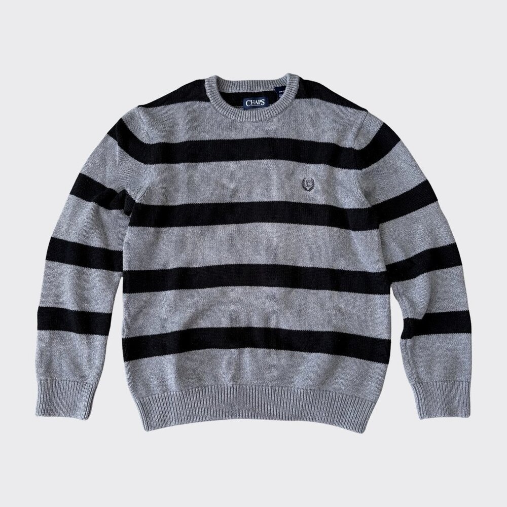 Chaps Men’s Striped Cotton Crewneck Sweater Gray Black Size S